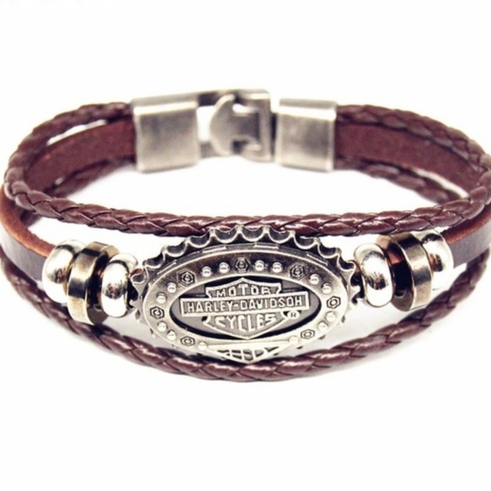 Harley Davidson Brown Leather Cuff Charm Bracelet